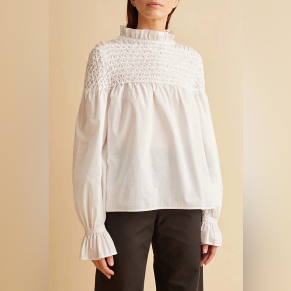 Merlette Majorelle Pale Yellow Smocked Long Sleeve Blouse - Picture 3 of 8